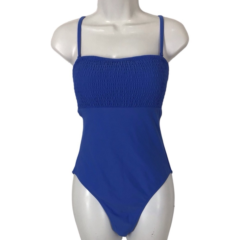 J Crew Blue Smocked One Piece Swimsuit  Size Small